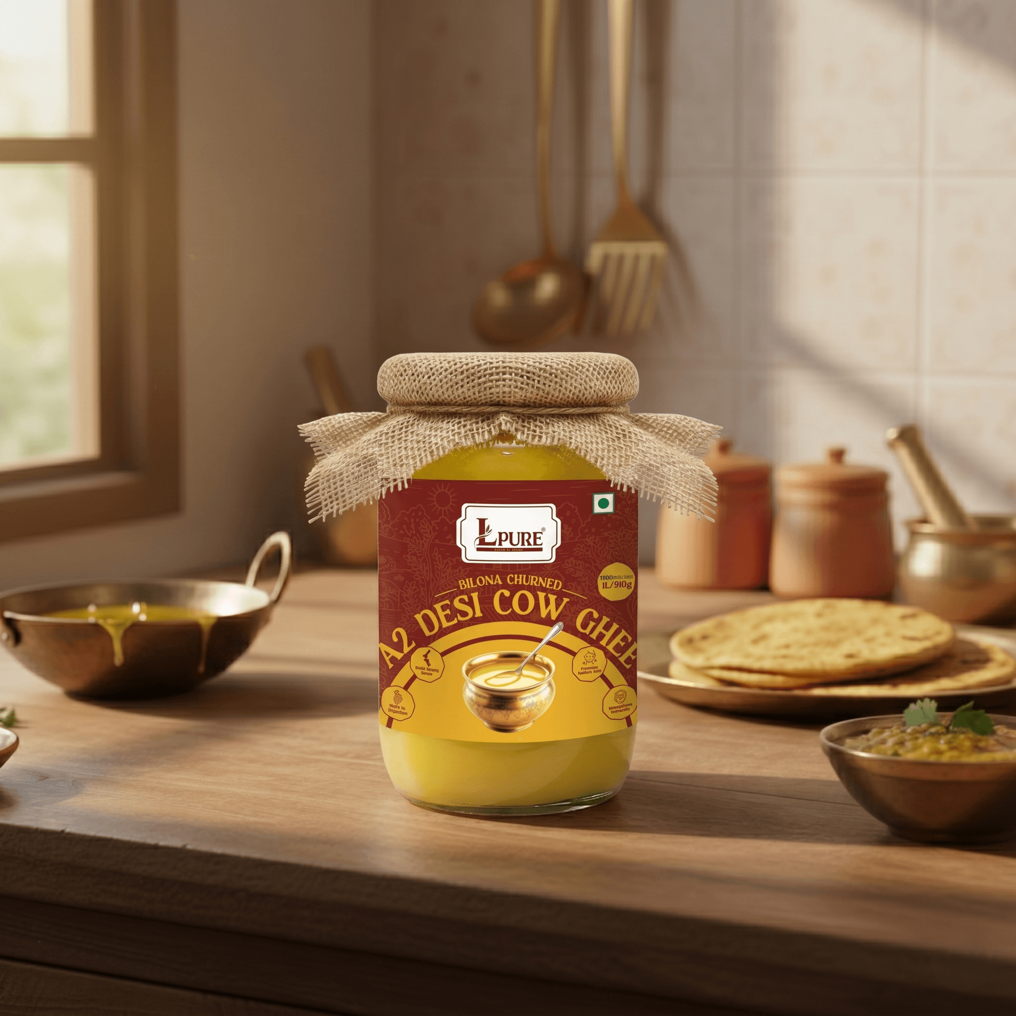 A2 Desi Cow Ghee – 1 Litre Glass Jar